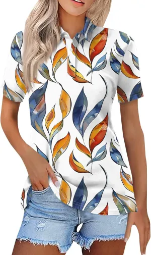 Womens Blouses Dressy Casual Short Sleeve Button Down Collared Floral Polo Shirt Loose Tunic 2025 Summer Tops