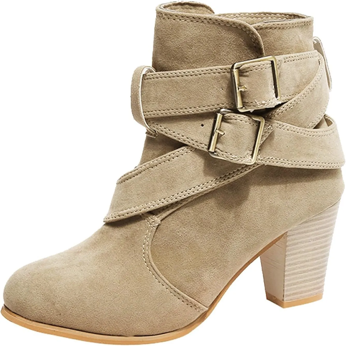 Womens Boots Ankle Heels Winter and Fall Boots for Women 2024 Low Heel Round Toe Chunky High Heel Belt Buckle Booties