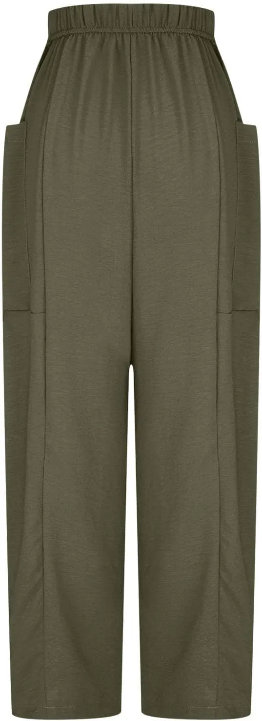 Women's Casual Baggy Pants Boho Harem Pants Loose Travel Pants Drawstring Beach Pants Comfy Summer Pants Trousers