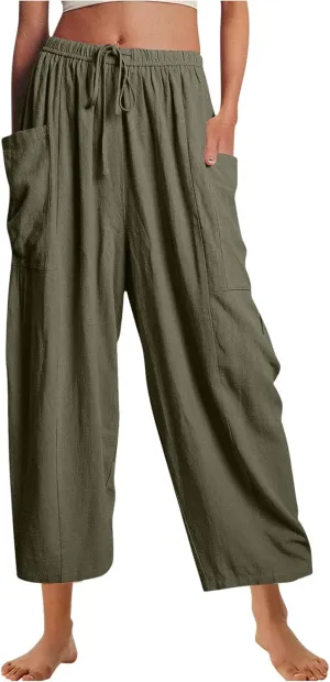 Women's Casual Baggy Pants Boho Harem Pants Loose Travel Pants Drawstring Beach Pants Comfy Summer Pants Trousers