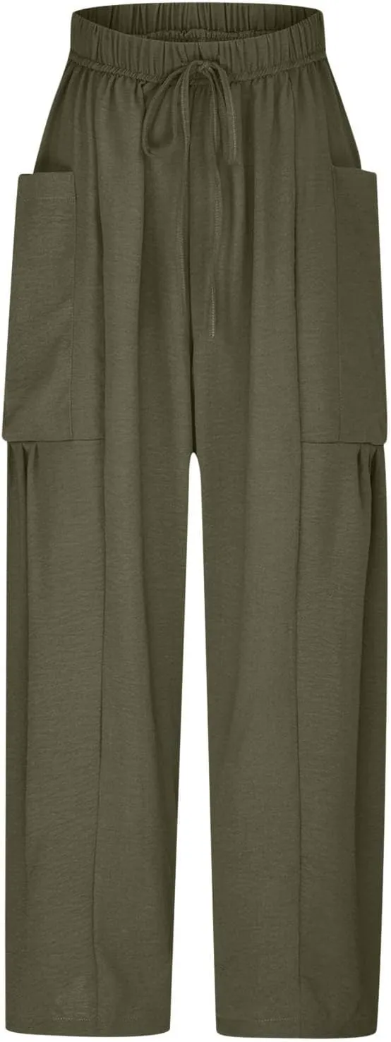 Women's Casual Baggy Pants Boho Harem Pants Loose Travel Pants Drawstring Beach Pants Comfy Summer Pants Trousers