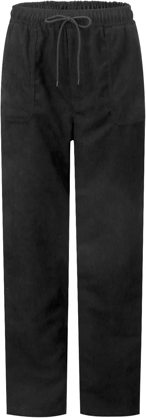 Womens Corduroy Pants Comfy Straight Leg Pants Work Pants Casual Ladies Loose Elastic Waist Pants with Pockets