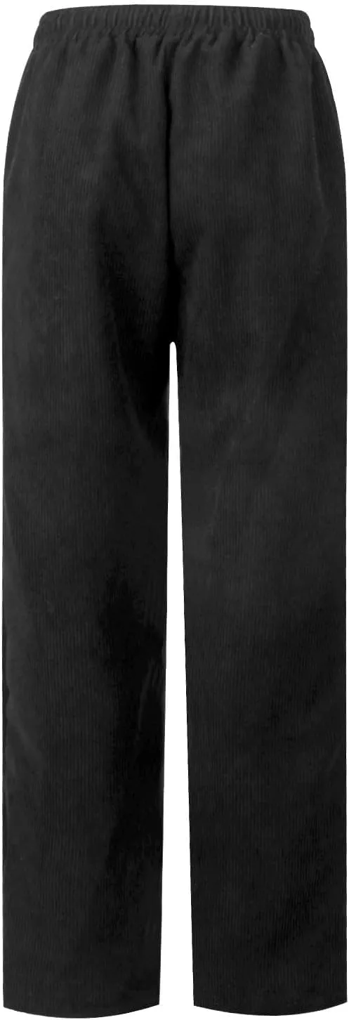 Womens Corduroy Pants Comfy Straight Leg Pants Work Pants Casual Ladies Loose Elastic Waist Pants with Pockets