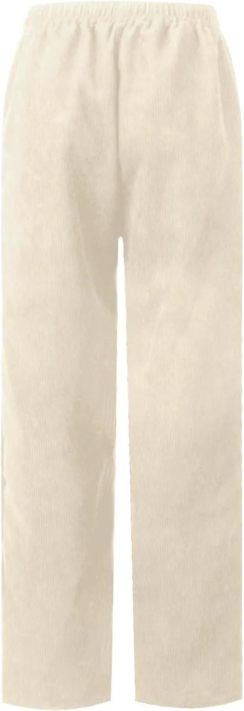 Womens Corduroy Pants Comfy Straight Leg Pants Work Pants Casual Ladies Loose Elastic Waist Pants with Pockets