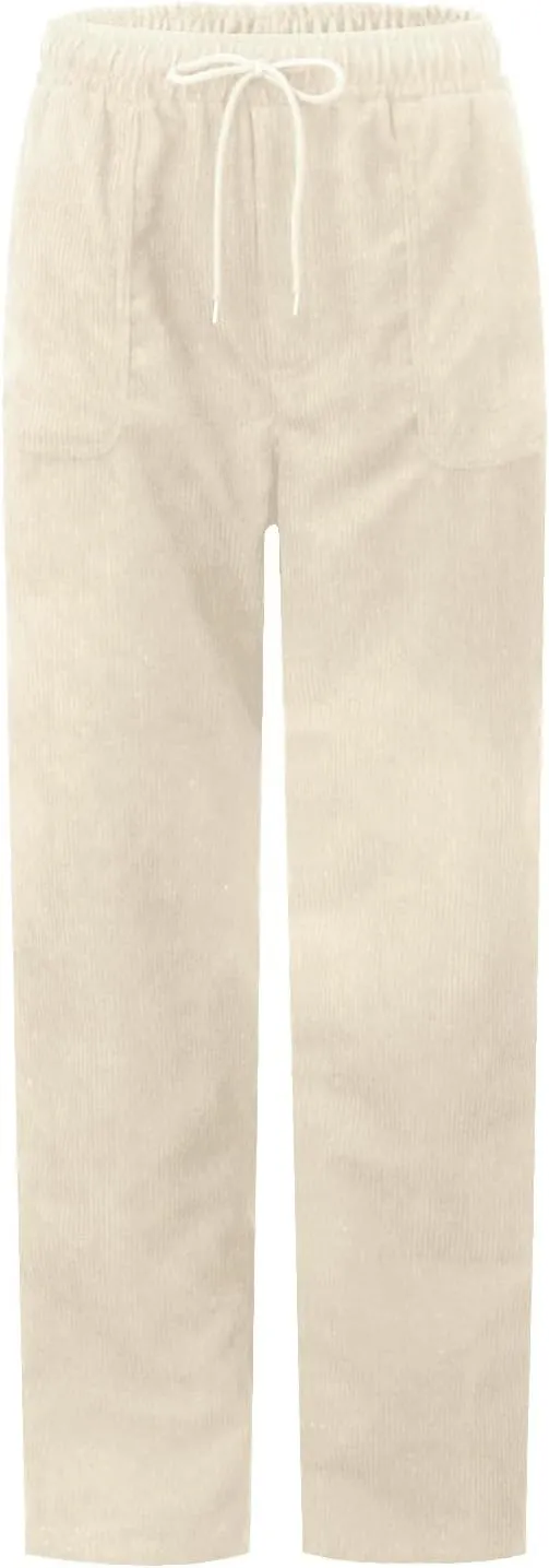 Womens Corduroy Pants Comfy Straight Leg Pants Work Pants Casual Ladies Loose Elastic Waist Pants with Pockets