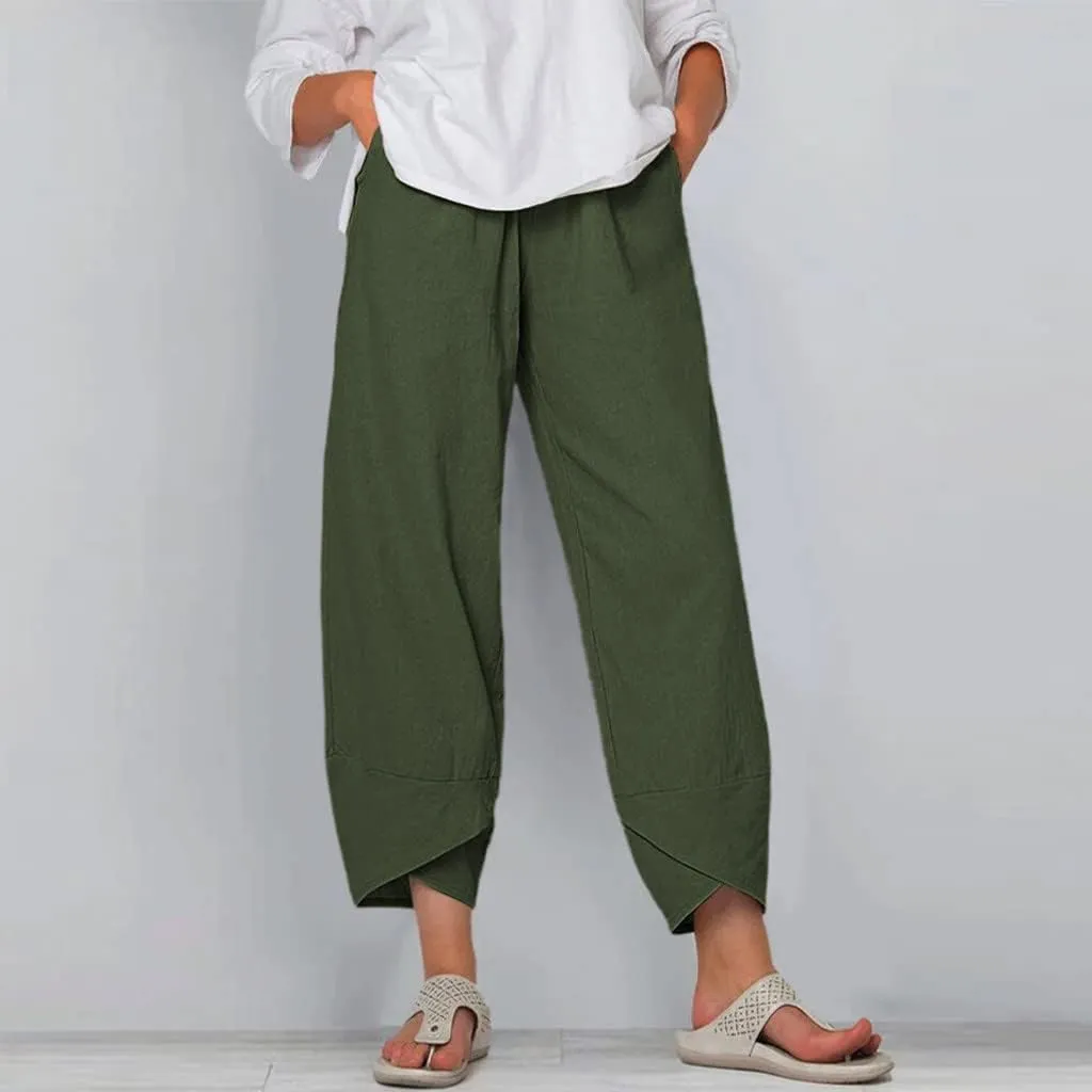 Women's Cotton Linen Harem Pants High Waisted Wide Leg Pants Casual Work Pants Summer Beach Pants Short Lounge Pants
