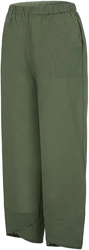 Women's Cotton Linen Harem Pants High Waisted Wide Leg Pants Casual Work Pants Summer Beach Pants Short Lounge Pants