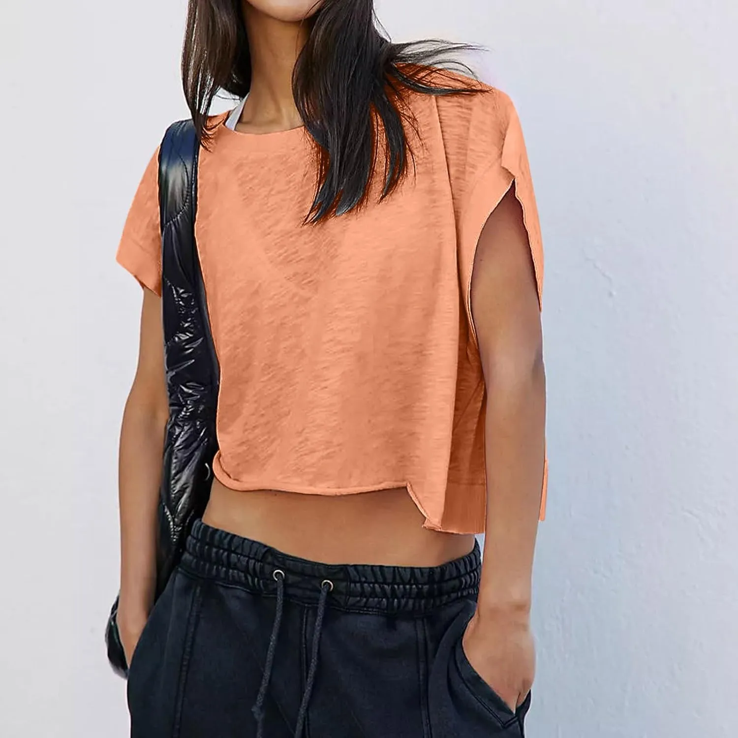 Womens Crop Workout Tops Cap Sleeve Tops Summer Cropped Shirts Open Back Blouses