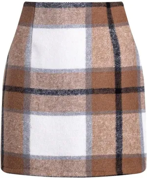 Womens High Waist Plaid Skirt Bodycon Pencil Wool Mini Skirts Soft 2024 Fall Winter Casual Trendy A Line Stretch Skirt