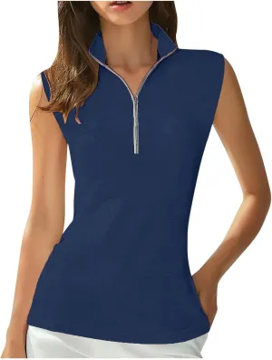 Women's Quarter Zip Athletic Tank Tops Sleeveless Workout Shirts Summer Casual 1/4 Zip Baseball Tennis Top