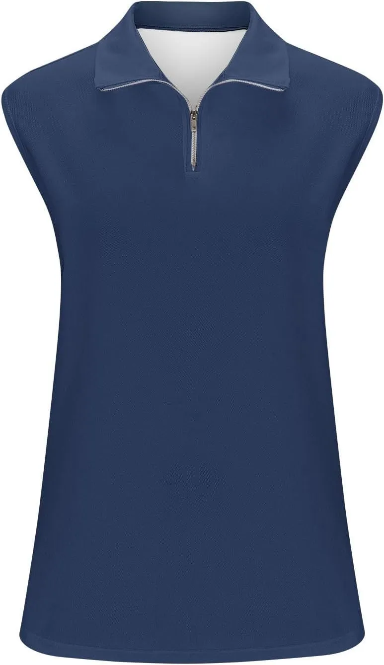 Women's Quarter Zip Athletic Tank Tops Sleeveless Workout Shirts Summer Casual 1/4 Zip Baseball Tennis Top