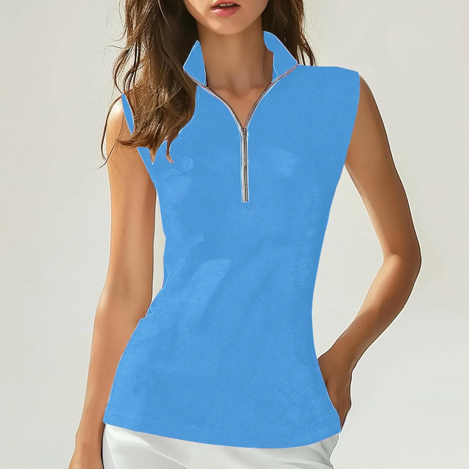 Women's Quarter Zip Athletic Tank Tops Sleeveless Workout Shirts Summer Casual 1/4 Zip Baseball Tennis Top