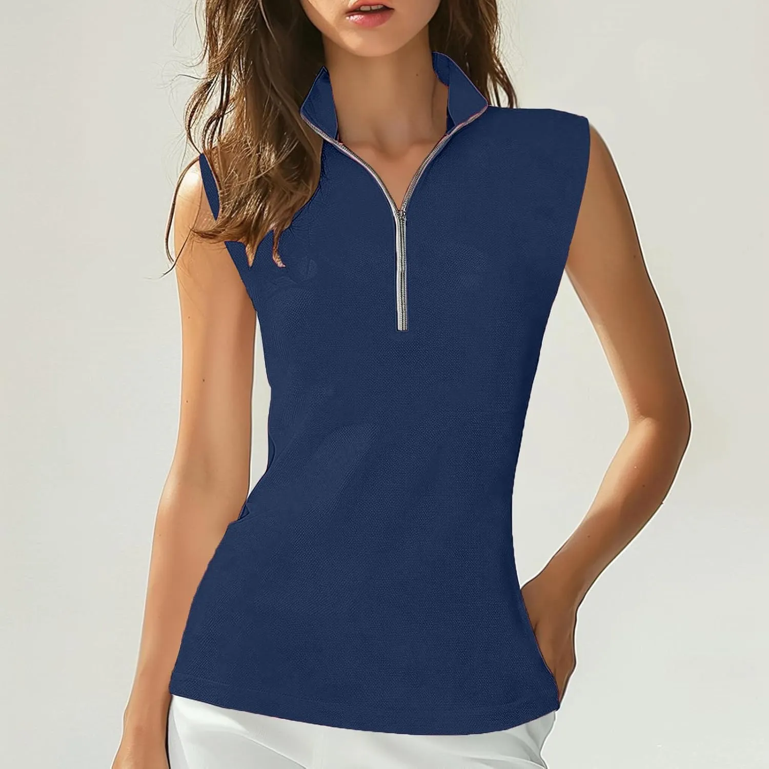 Women's Quarter Zip Athletic Tank Tops Sleeveless Workout Shirts Summer Casual 1/4 Zip Baseball Tennis Top
