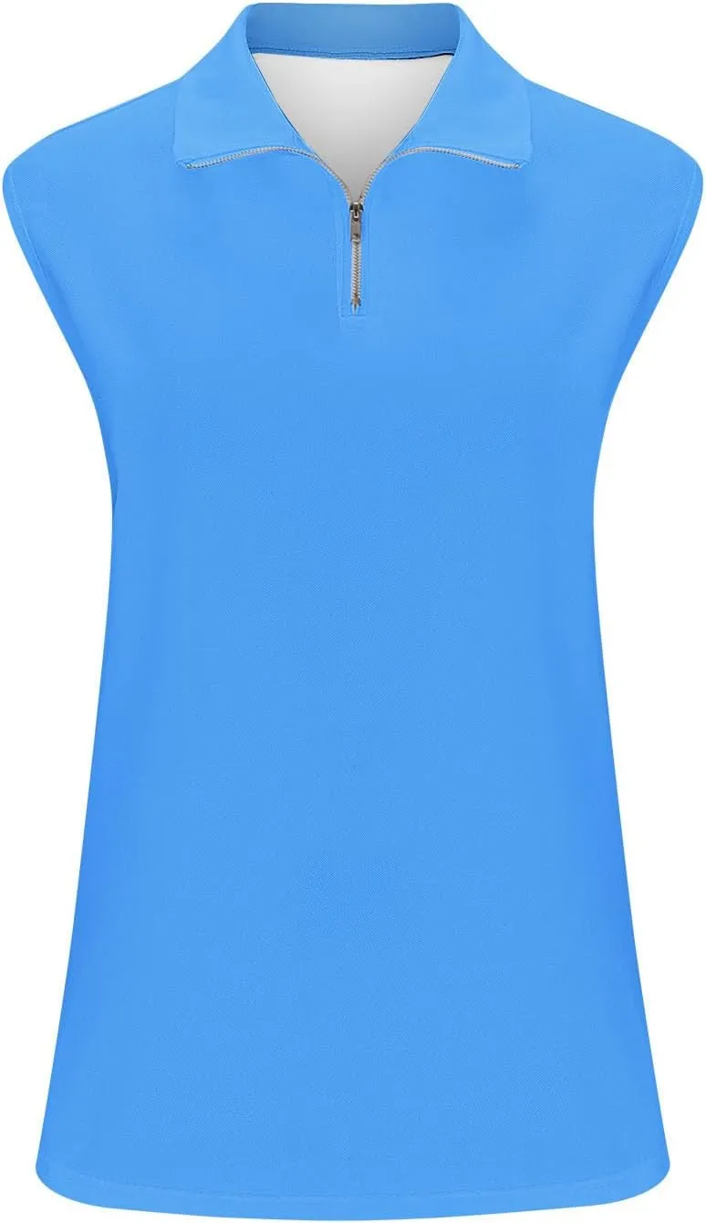 Women's Quarter Zip Athletic Tank Tops Sleeveless Workout Shirts Summer Casual 1/4 Zip Baseball Tennis Top