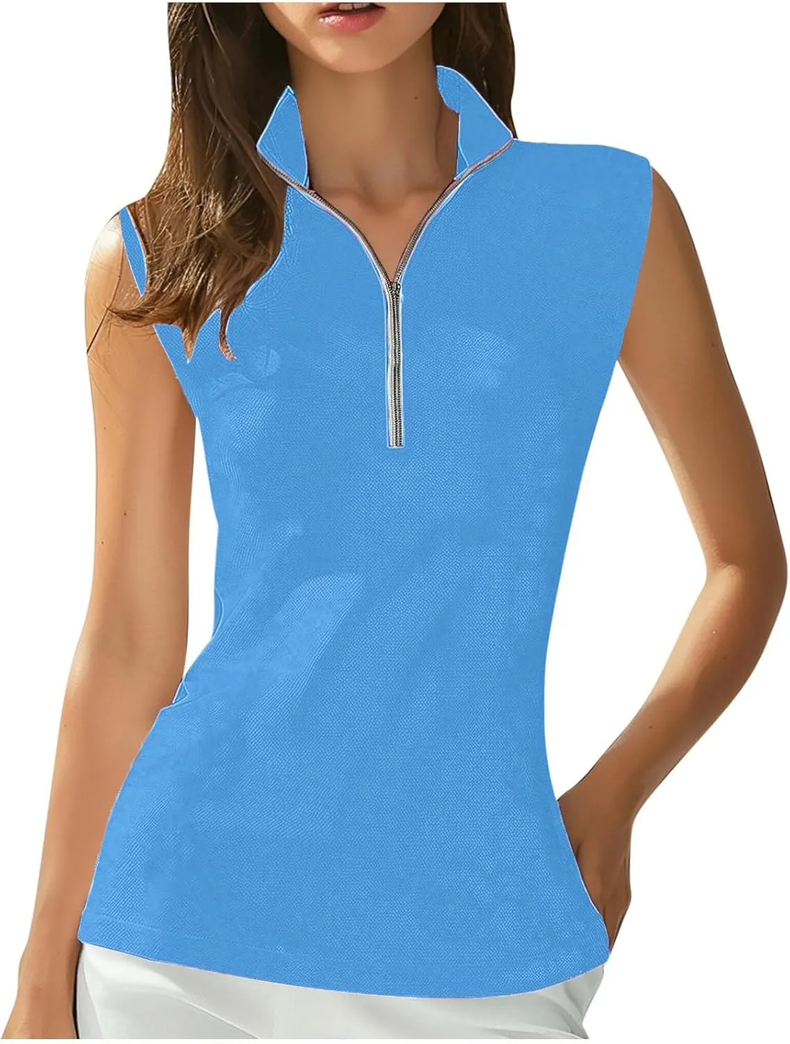 Women's Quarter Zip Athletic Tank Tops Sleeveless Workout Shirts Summer Casual 1/4 Zip Baseball Tennis Top
