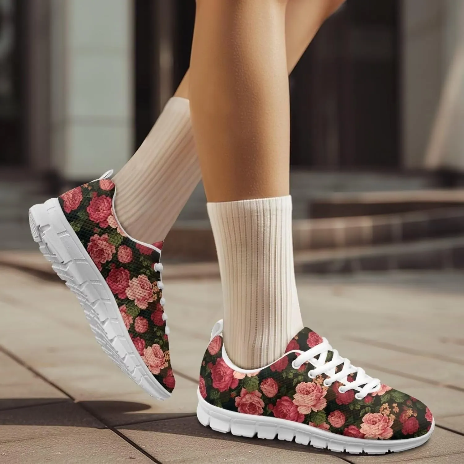 Women's Running Shoes Lightweight Non Slip Sports Tennis Shoes Breathable Mesh Athletic Sneakers Walking Shoe White Sole US 5-12