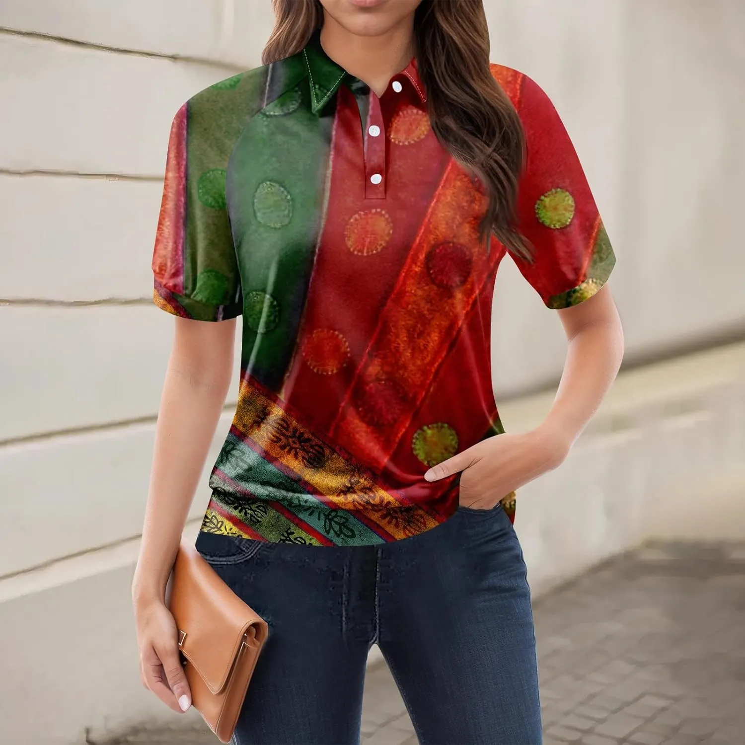Womens Shirts Casual Short Sleeve Work Outfits Floral Print Blouses Summer Tops Trendy Lapel Collared
