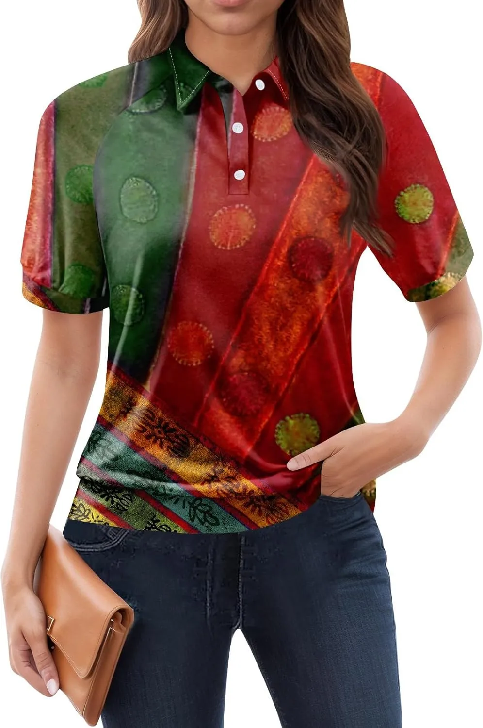Womens Shirts Casual Short Sleeve Work Outfits Floral Print Blouses Summer Tops Trendy Lapel Collared