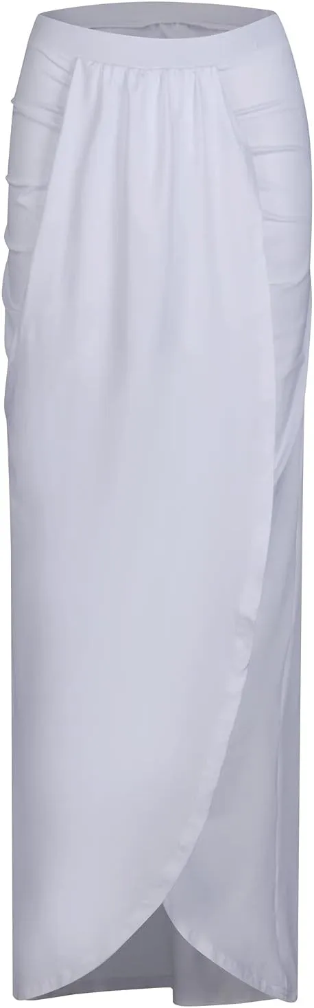 Womens Skirts Midi Length Basic Pleated High Waisted Wrap Ruched Bodycon Trendy Summer Asymmetrical Pencil Skirt