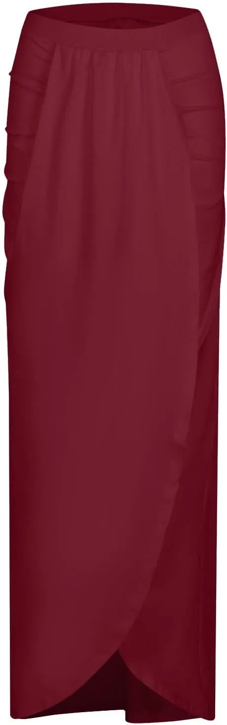 Womens Skirts Midi Length Basic Pleated High Waisted Wrap Ruched Bodycon Trendy Summer Asymmetrical Pencil Skirt