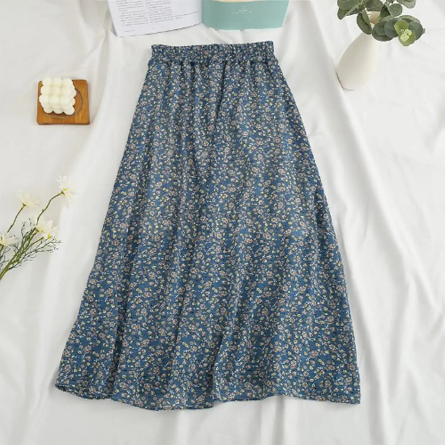 Women's Skirts Summer Casual Tiered Pleated High Waist Floral Boho Midi Skort