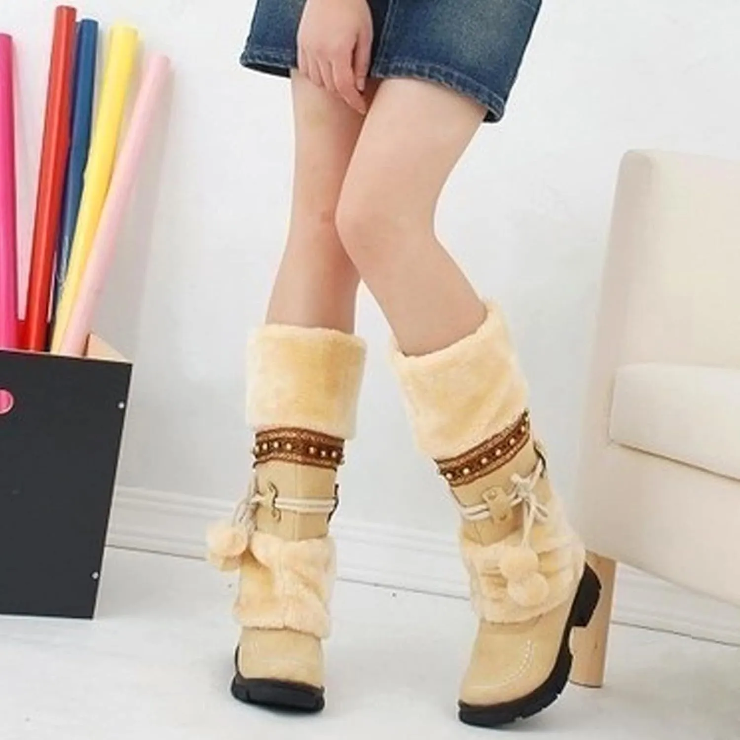 Women's Snow Boots Wide Calf Women Snow Boots Size 8 Boots Women Winter Waterproof Walking Boots Women Comfort Waterproof Womens Winter Boots Waterproof 9.5