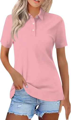 Womens Summer Tops Fashion Dressy Casual Short Sleeve Button Down Collared Polo T-Shirts Loose Fit Blouses