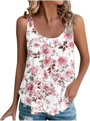 Womens Tank Tops Eyelet Embroidery Top Sleeveless Spaghetti Strap Tops Crew Neck Sexy Loose Fit Casual Summer Tops