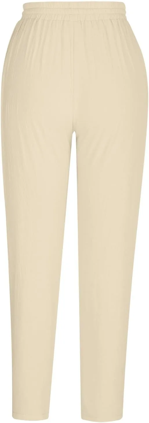Women's Tapered Pants High Waisted Linen Pants Drawstring Work Pants Pull On Casual Pants Comfy Dress Pants Trousers