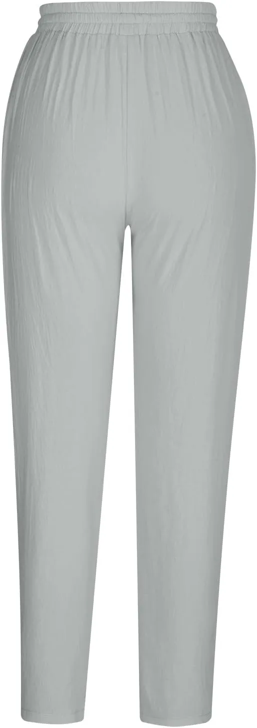 Women's Tapered Pants High Waisted Linen Pants Drawstring Work Pants Pull On Casual Pants Comfy Dress Pants Trousers