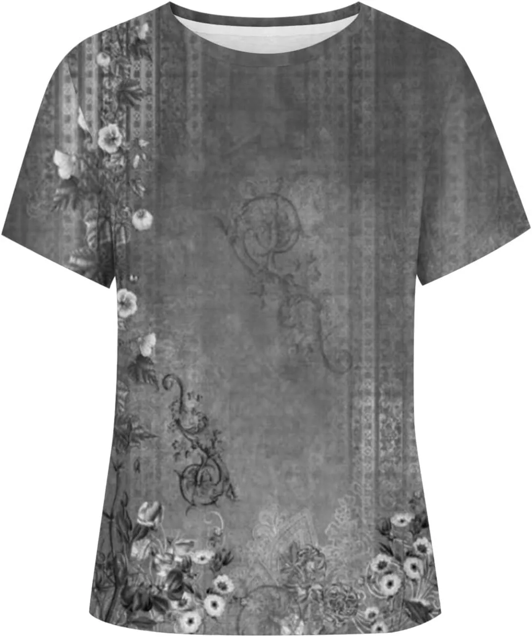 Womens Tops Trendy Summer Casual Retro Flower Printed Top Short Sleeve Crewneck Tees Loose Lightweight T Shirt Blouse