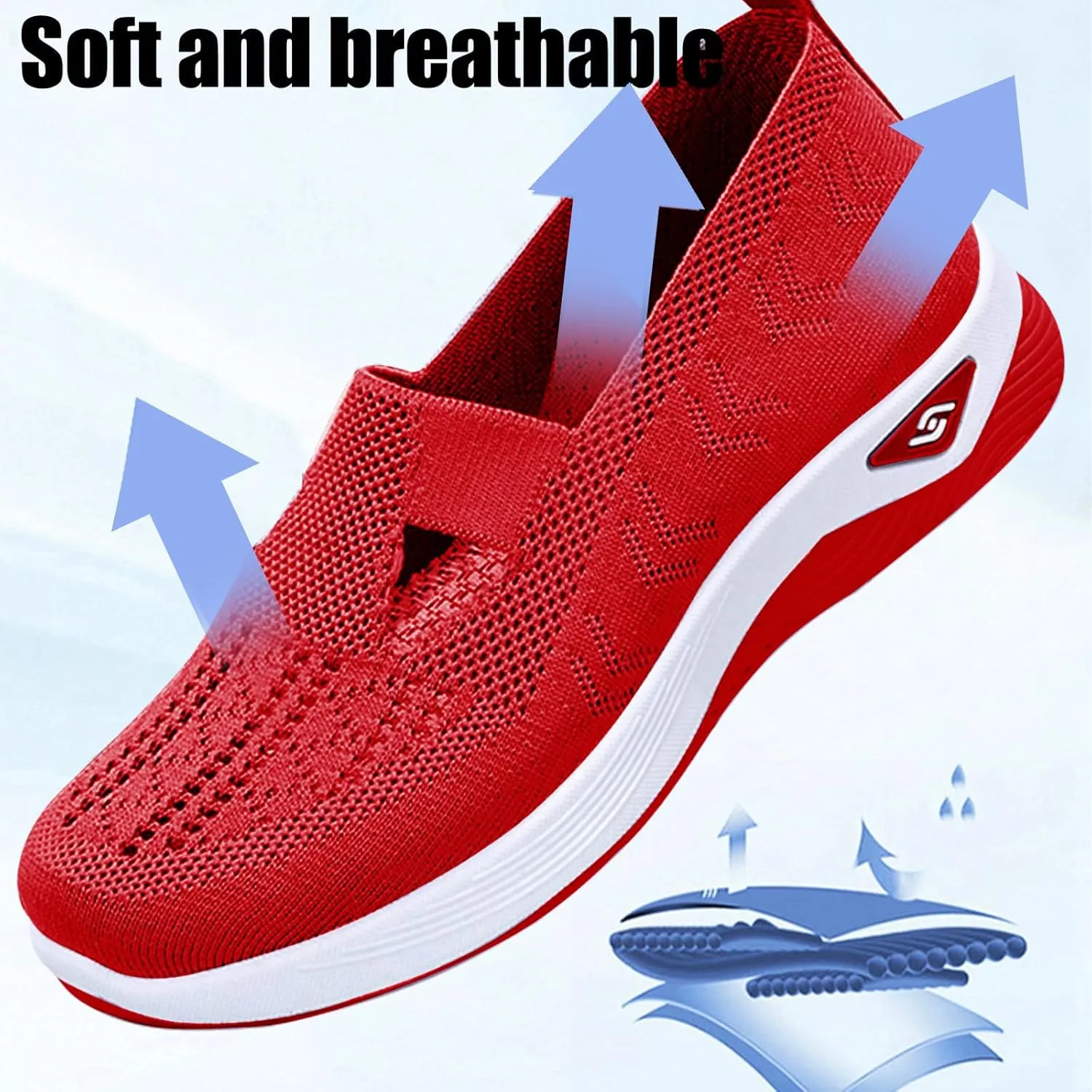 Women's Woven Orthopedic Shoes Breathable Lightweight Slip On Casual Shoes Soft Arch Support Walking Shoe Casual Air Cushion Athletic Sneakers Non-Slip Mesh Up Footwear