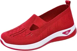 Women's Woven Orthopedic Shoes Breathable Lightweight Slip On Casual Shoes Soft Arch Support Walking Shoe Casual Air Cushion Athletic Sneakers Non-Slip Mesh Up Footwear
