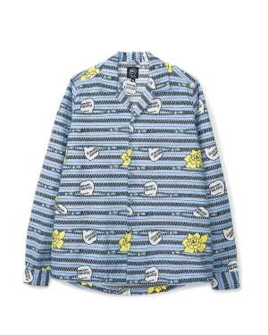 Zipper Print Oxford Button Down Shirt - blue
