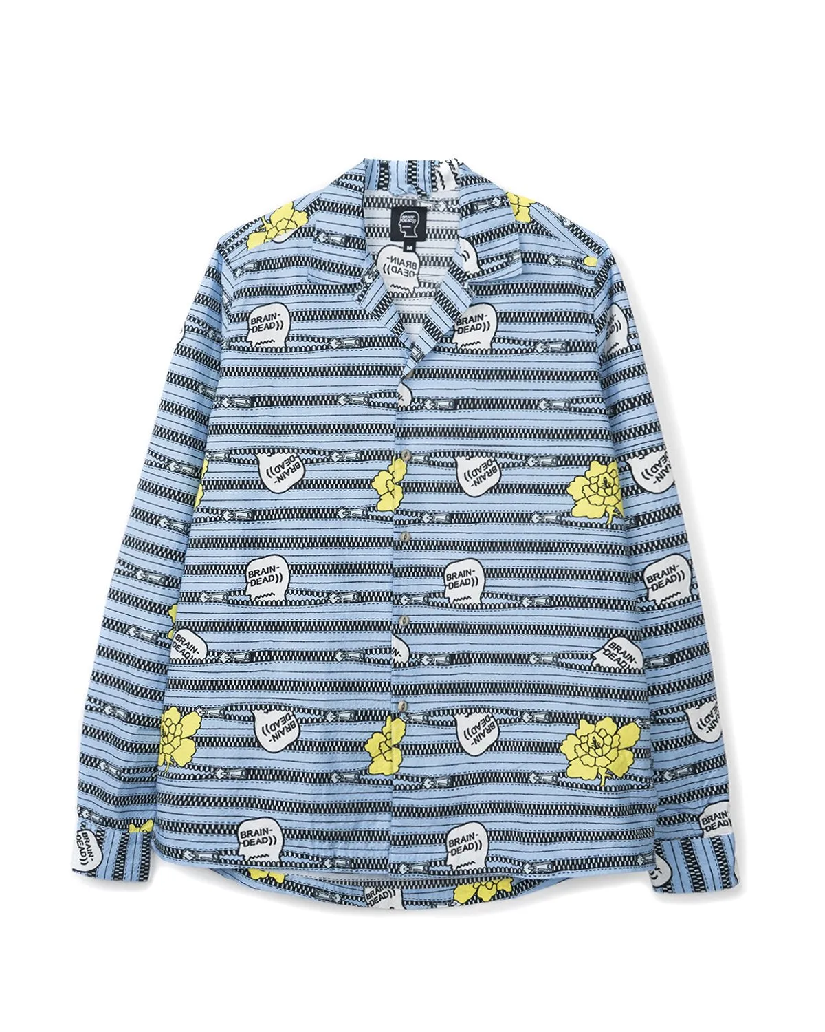 Zipper Print Oxford Button Down Shirt - blue