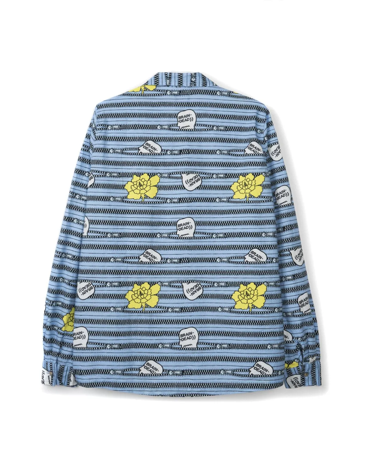 Zipper Print Oxford Button Down Shirt - blue