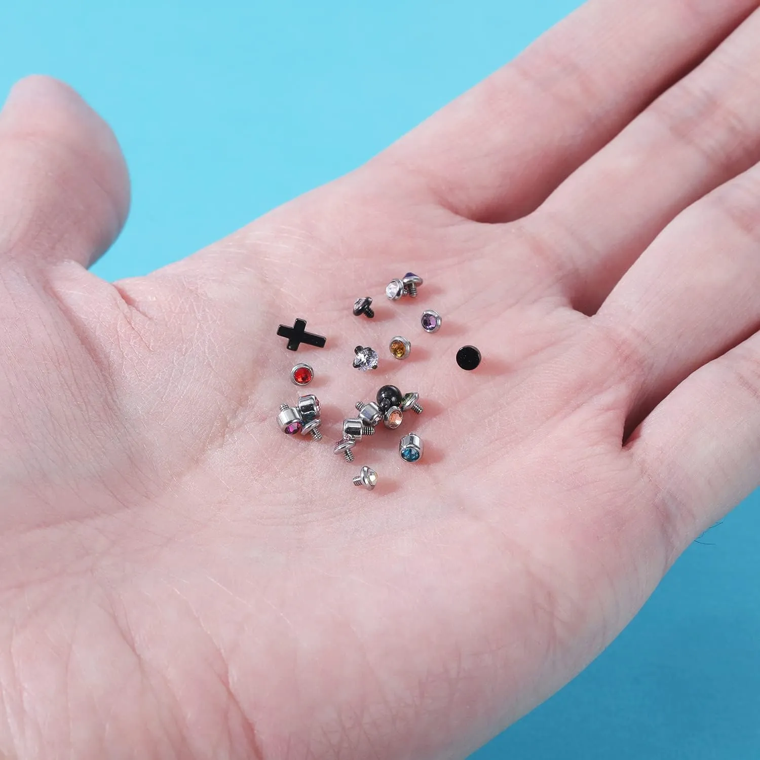 ZS 16G Dermal Piercing Jewelry Surgical Steel Diamond Tops for Men Women Surface Piercing Jewelry Tops Black Gold Microdermal Piercing Jewelry