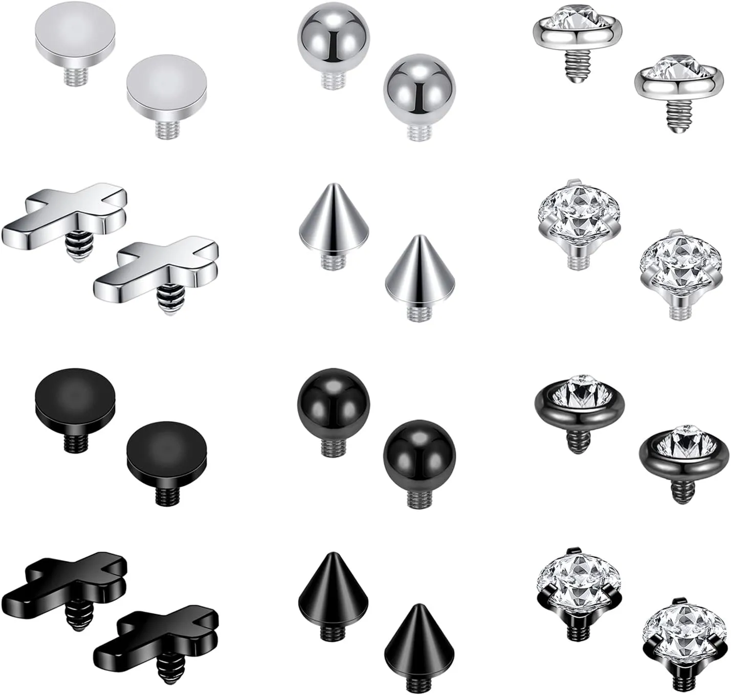 ZS 16G Dermal Piercing Jewelry Surgical Steel Diamond Tops for Men Women Surface Piercing Jewelry Tops Black Gold Microdermal Piercing Jewelry