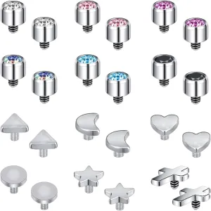 ZS 16G Dermal Piercing Jewelry Surgical Steel Diamond Tops for Men Women Surface Piercing Jewelry Tops Black Gold Microdermal Piercing Jewelry