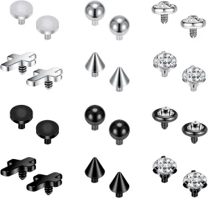 ZS 16G Dermal Piercing Jewelry Surgical Steel Diamond Tops for Men Women Surface Piercing Jewelry Tops Black Gold Microdermal Piercing Jewelry