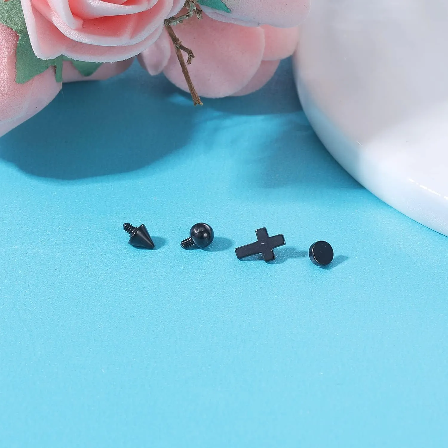 ZS 16G Dermal Piercing Jewelry Surgical Steel Diamond Tops for Men Women Surface Piercing Jewelry Tops Black Gold Microdermal Piercing Jewelry