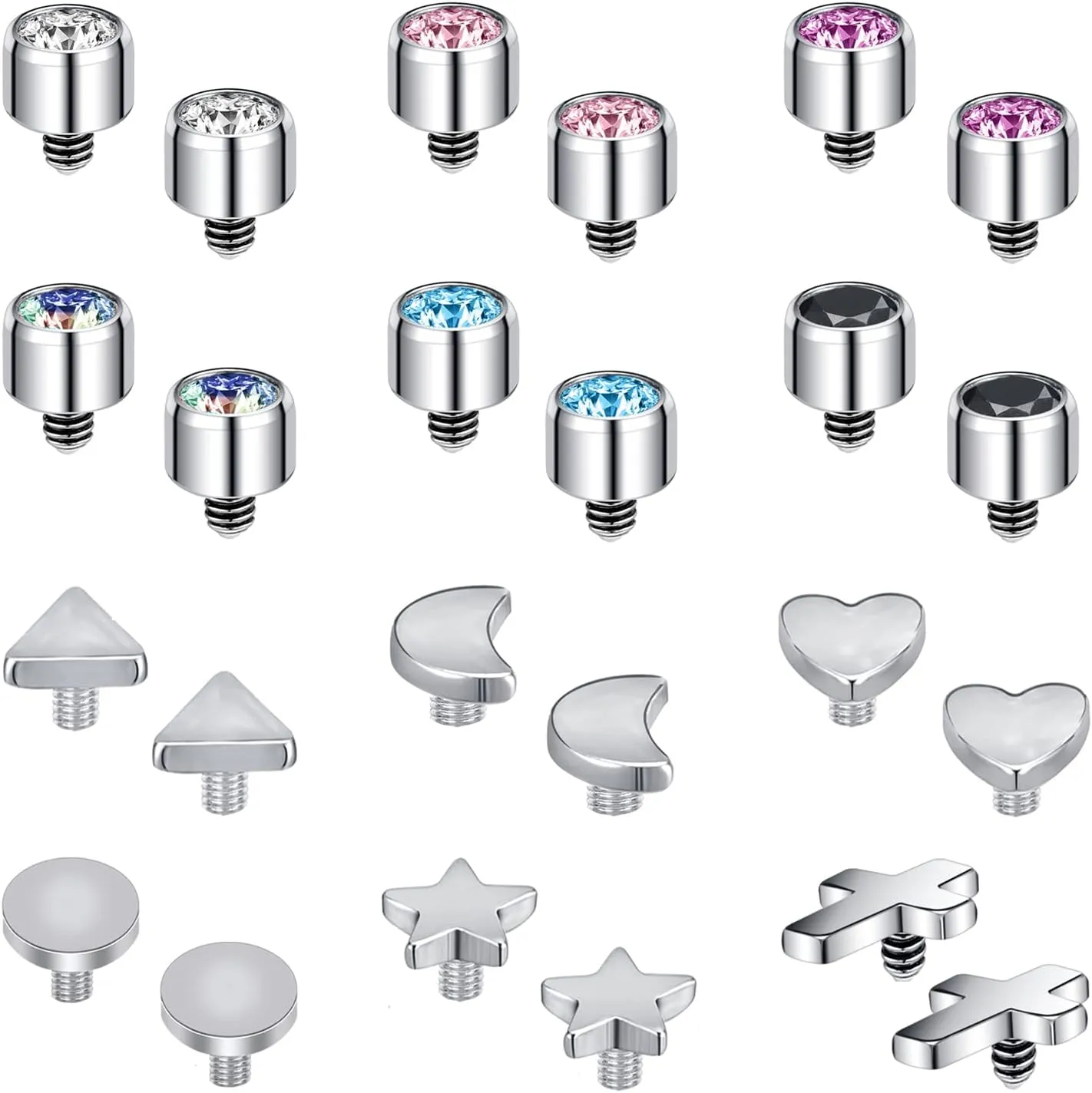 ZS 16G Dermal Piercing Jewelry Surgical Steel Diamond Tops for Men Women Surface Piercing Jewelry Tops Black Gold Microdermal Piercing Jewelry