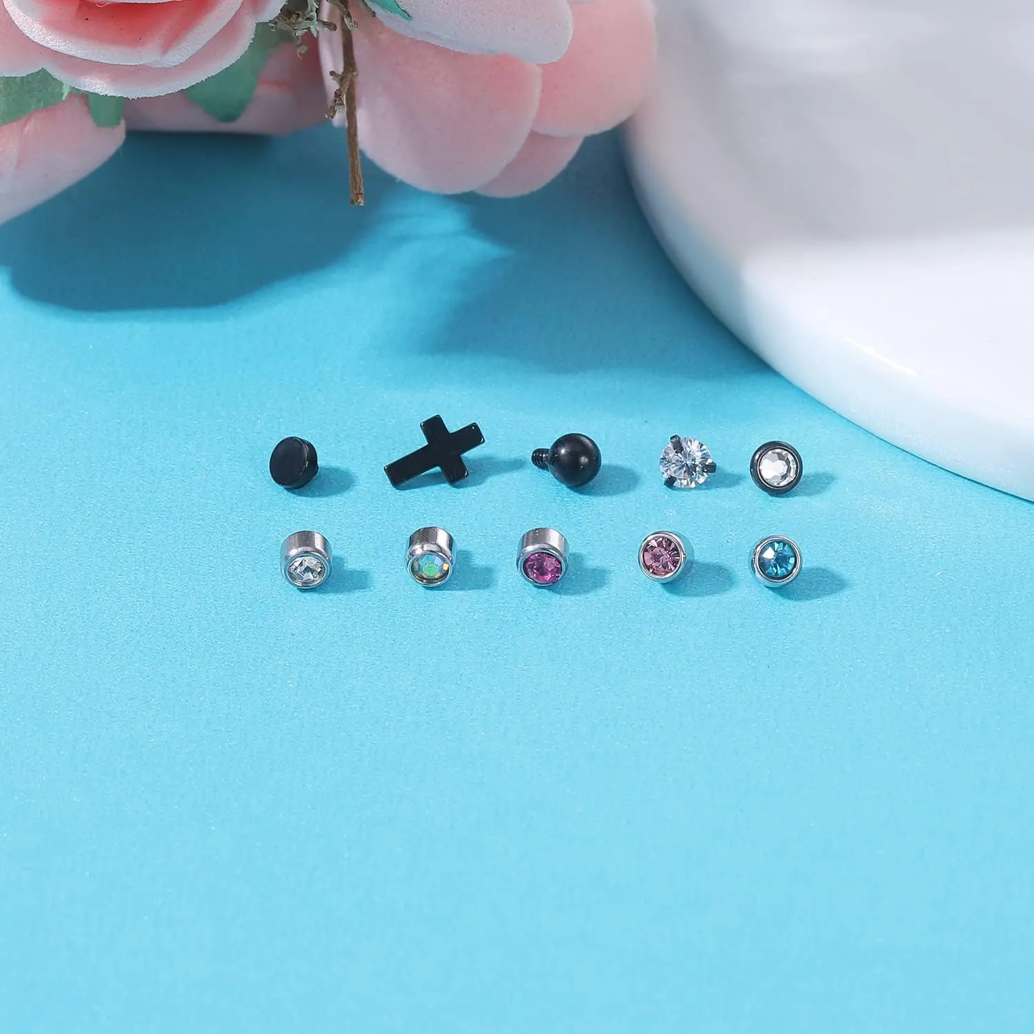 ZS 16G Dermal Piercing Jewelry Surgical Steel Diamond Tops for Men Women Surface Piercing Jewelry Tops Black Gold Microdermal Piercing Jewelry