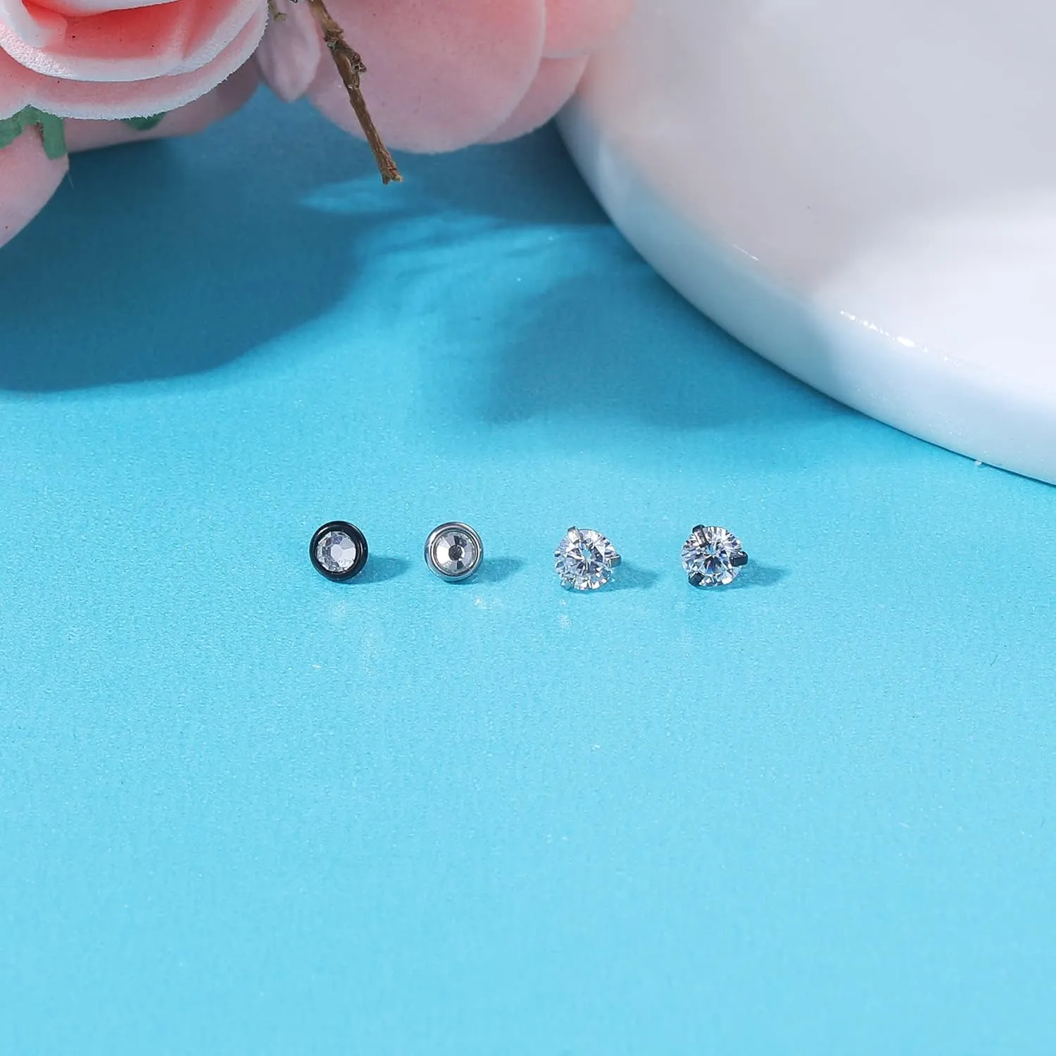 ZS 16G Dermal Piercing Jewelry Surgical Steel Diamond Tops for Men Women Surface Piercing Jewelry Tops Black Gold Microdermal Piercing Jewelry