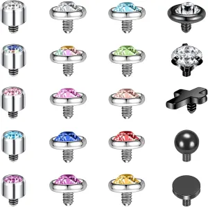 ZS 16G Dermal Piercing Jewelry Surgical Steel Diamond Tops for Men Women Surface Piercing Jewelry Tops Black Gold Microdermal Piercing Jewelry