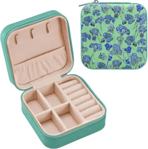 ZZKKO Irises Flowers Small Jewelry Box Travel Jewelry Case Leather Jewelry Travel Organizer Mini Portable Storage Boxes for Womens Rings Necklaces Gifts Green